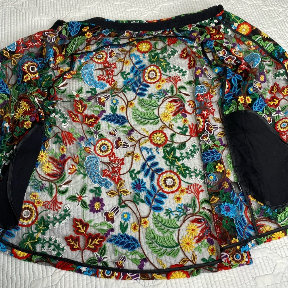BEREK Petite L Floral Embroidered Black Mesh Button Down Shirt Blouse *flaw - Picture 11 of 14